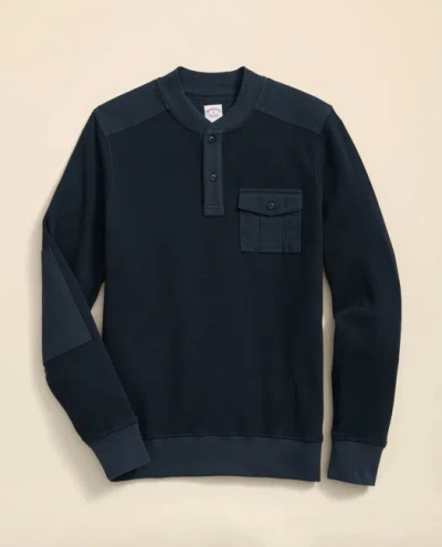 Brooks Brothers Cotton-wool Blend Waffle Knit Henley Shirt In Blue
