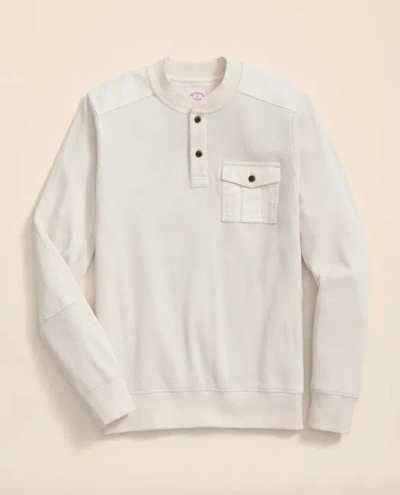 Brooks Brothers Cotton-wool Blend Waffle Knit Henley Shirt In Gold