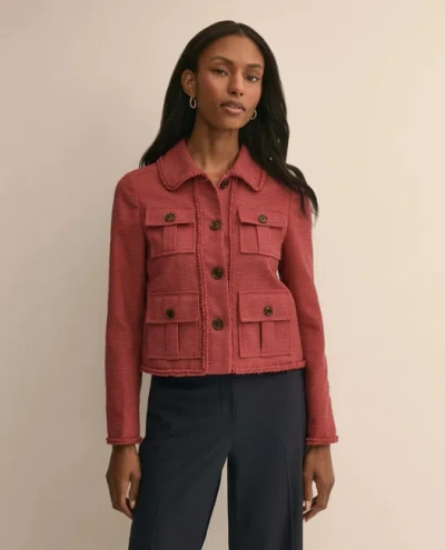 Brooks Brothers Cotton-blend Fringe-trim Textured Jacket In Red