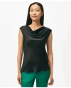 Brooks Brothers Cowl Neck Blouse In Washable Silk Charmeuse In Black