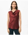 Brooks Brothers Cowl Neck Blouse In Washable Silk Charmeuse In Burgundy