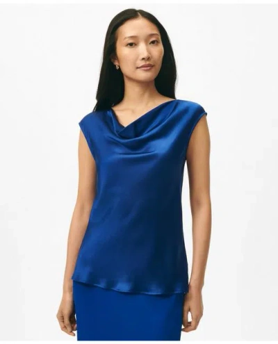 Brooks Brothers Cowl Neck Blouse In Washable Silk Charmeuse In Medium Navy