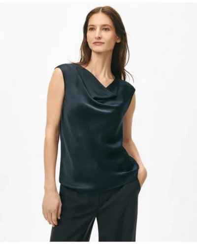 Brooks Brothers Cowl Neck Blouse In Washable Silk Charmeuse In Navy
