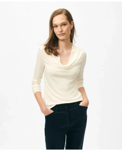 Brooks Brothers Cowl Neck Long-sleeve Top In Ponte Knit In White