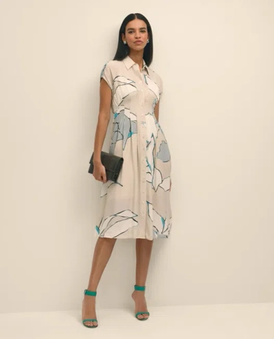 Brooks Brothers Crepe A-line Abstract Print Shirt Dress In Gold