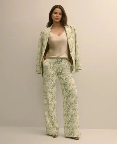 Brooks Brothers Crepe Botanical Print Wide-leg Pants In Green