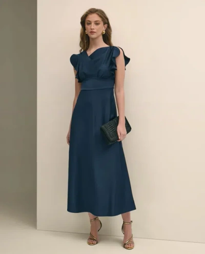 Brooks Brothers Crepe Butterfly Sleeve Maxi Dress In Blue