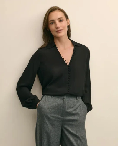 Brooks Brothers Crepe Open V-neck Blouse In Black