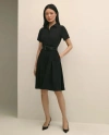 Brooks Brothers Crepe Pleated Shirt Dress In Black