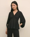 Brooks Brothers Crepe V-neck Peplum Blouse In Black