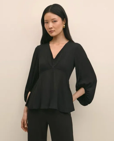 Brooks Brothers Crepe V-neck Peplum Blouse In Black