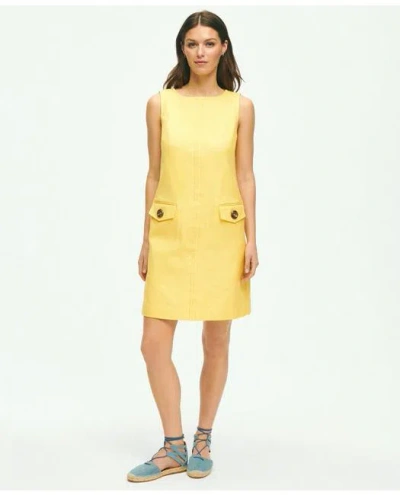 Brooks Brothers Crewneck Shift Dress In Basketwoven Cotton | Medium Yellow | Size 16