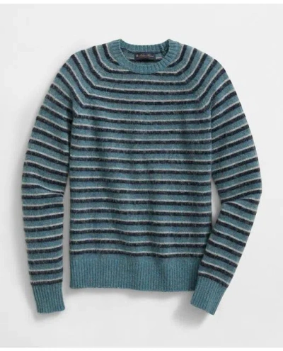 Brooks Brothers Crewneck Sweater In Striped Brush Wool In Blue