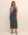 Brooks Brothers Crinkle Chiffon Plaid Maxi Dress In Blue