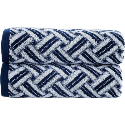 Brooks Brothers Crisscross Stripe 2-pack Turkish Cotton Bath Towels In Navy
