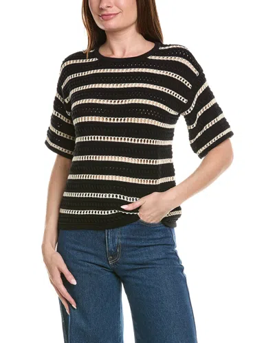 Brooks Brothers Silk Blend Ballet Neck Stripe Sweater In Black