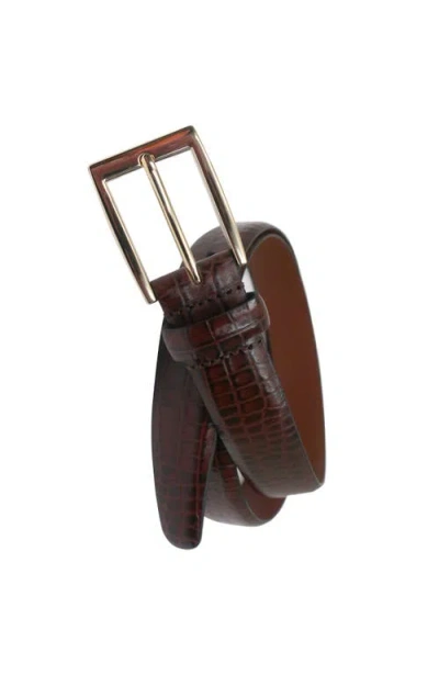 Brooks Brothers Crocodile Embossed Leather Belt In Brown