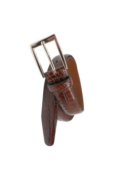 Brooks Brothers Crocodile Embossed Leather Belt In Brown