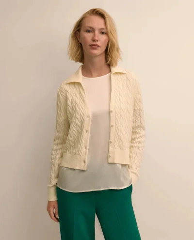 Brooks Brothers Cropped Cotton Cable-knit Polo Cardigan Sweater In Marshmallow