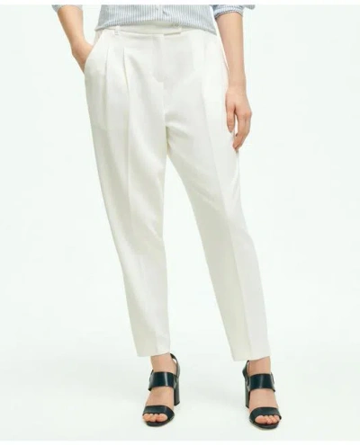 Brooks Brothers Cropped Fine Twill Crepe Pants | White | Size 14 In White