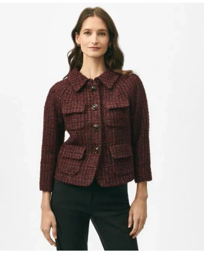 Brooks Brothers Cropped Jacket In Cotton-wool Blend Boucle In Dark Red