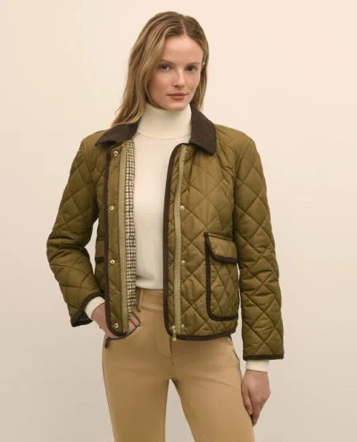 Brooks Brothers Cropped Quilted Hooded Jacket With Suede Trim In Brown