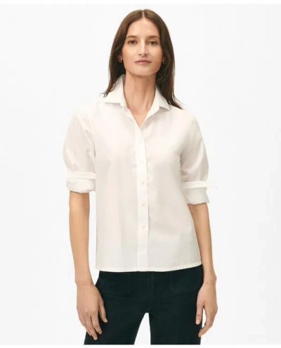 Brooks Brothers Cropped Shirt In Stretch Supima Cotton In White