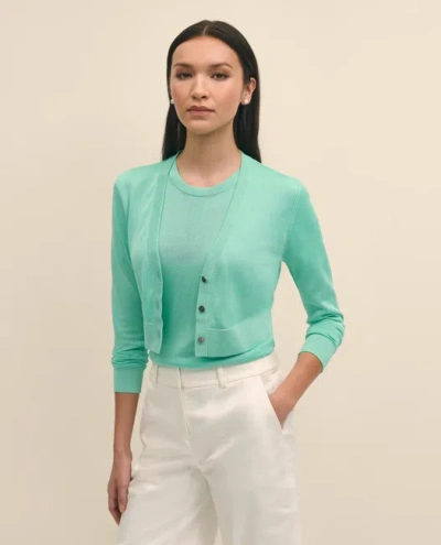 Brooks Brothers Cropped V-neck Cardigan Sweater In Green