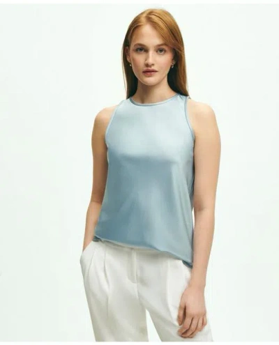 Brooks Brothers Cutaway Blouse In Stretch Silk In Blue