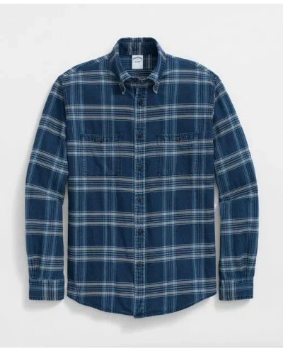 Brooks Brothers Denim Yard Work Shirt In Bold Indigo Plaid Cotton In Indigo Blue