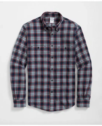Brooks Brothers Denim Yard Work Shirt In Red Plaid Cotton In Indigo Blue