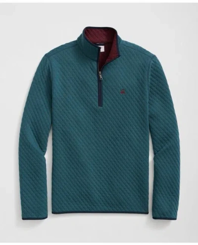 Brooks Brothers Diamond-quilted Half-zip In Cotton Blend In Green/burgundy