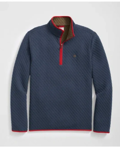 Brooks Brothers Diamond-quilted Half-zip In Cotton Blend In Navy Olive
