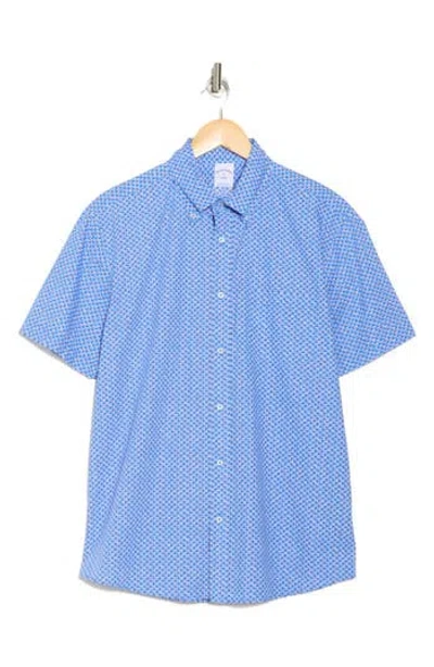 Brooks Brothers Dot Flower Short Sleeve Sport Fit Button-down Shirt In Blue