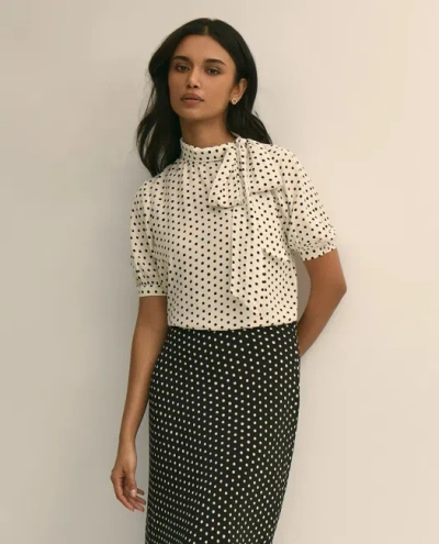 Brooks Brothers Dot-print Tie-neck Blouse In Gray