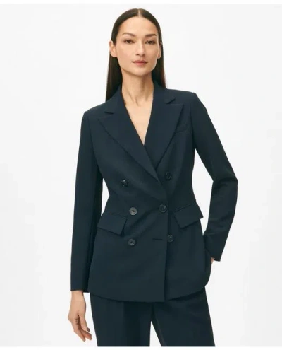 Brooks Brothers Double-breasted Peak Lapel Jacket In Fine Twill Stretch Crepe In Navy