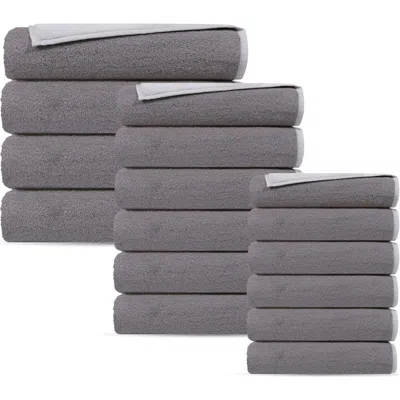 Brooks Brothers Double Face 16-piece Turkish Cotton Towels Set In White Silver