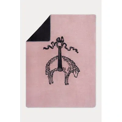 Brooks Brothers Double Faced Lamb Logo Throw Blanket In Blush