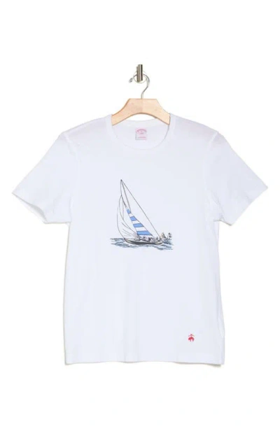 Brooks Brothers Cotton Graphic Boat T-shirt | White | Size Small