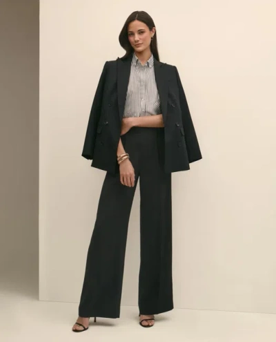 Brooks Brothers Easy Fit, Elastic Back Crepe Wide-leg Pants In Black
