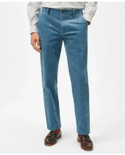 Brooks Brothers Embroidered Beagle Chino Pants In Medium-wale Corduroy In Blue