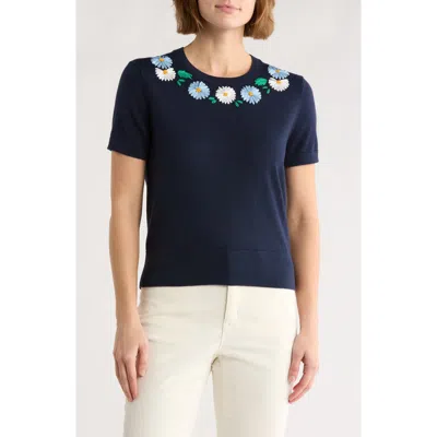Brooks Brothers Embroidered Short Sleeve Sweater In Blue
