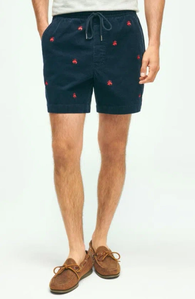 Brooks Brothers Stretch Cotton Logo Embroidered Drawstring Friday Corduroy Shorts Pants In Dark Blue