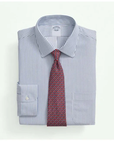 Brooks Brothers Explorer Collection Non-iron Twill Ainsley Collar, Stripe Dress Shirt In Navy