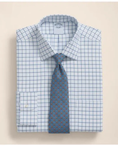 Brooks Brothers Explorer Collection Non-iron Twill Ainsley Collar, Windowpane Dress Shirt In Blue