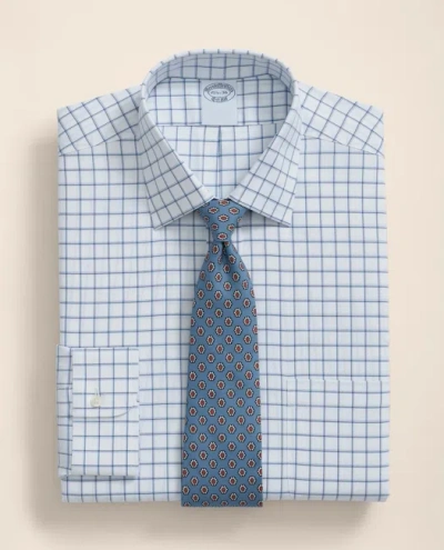 Brooks Brothers Explorer Collection Non-iron Twill Ainsley Collar, Windowpane Dress Shirt In Blue