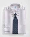 Brooks Brothers Explorer Collection Non-iron Twill Polo Button Down Collar, Triple Stripe Dress Shirt In Blue