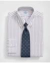 Brooks Brothers Explorer Collection Non-iron Twill Polo Button Down Collar, Triple Stripe Dress Shirt In Blue