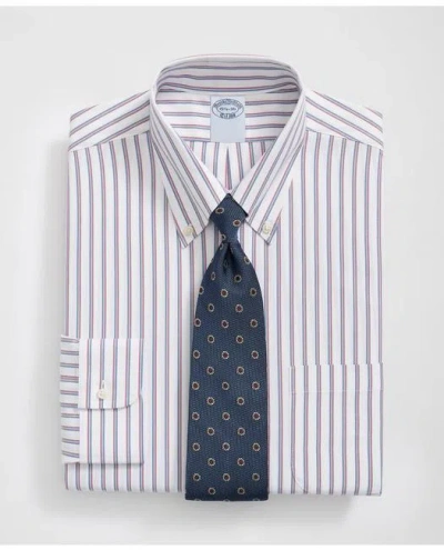 Brooks Brothers Explorer Collection Non-iron Twill Polo Button Down Collar, Triple Stripe Dress Shirt In Blue