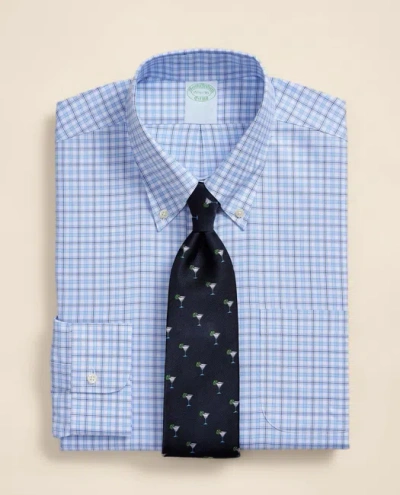 Brooks Brothers Explorer Collection Non-iron Twill Button-down Collar, Check Dress Shirt In Blue